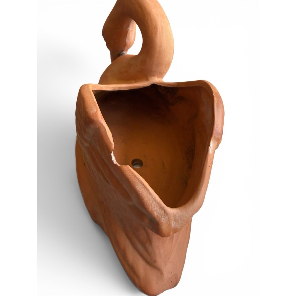 Vintage Terracotta Swan Planter Pot 14"x8"x8" Textured Jardiniere w/Drainage #2 - Picture 11 of 12